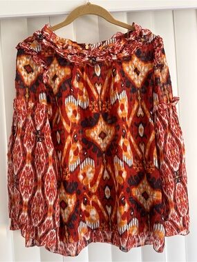 Tory Burch Brown and Mustard Long Sleeve Blouse